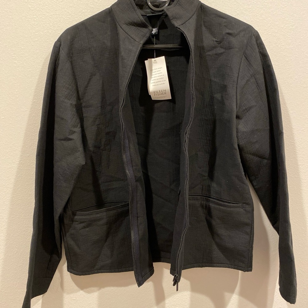 NWT Eileen Fisher Stand‎ Collar Jacket Women's Small Black Zip